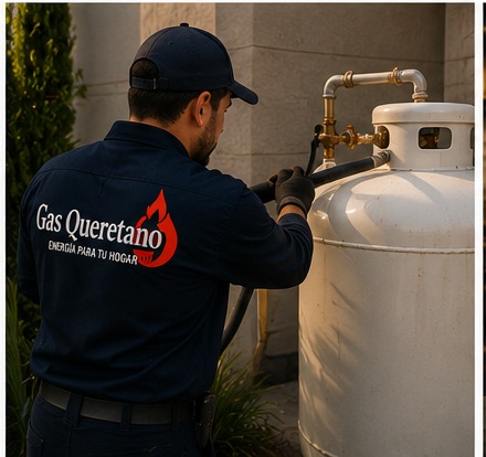 Técnico de Gas Queretano realizando un servicio residencial